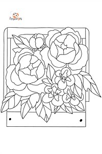 Rose and primrose in a basket - Flowers Coloring Pages for Adults