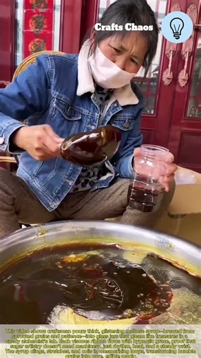 Thick magic sweetness in motion: Pure handmade grain maltose syrup pouring into bottles