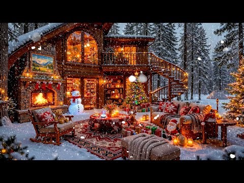 Christmas Jazz Background Music ❄️🔥 Soft Jazz with Warm Fireplace in Cozy Christmas Cabin Ambience