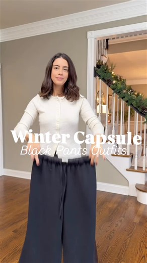 Mariana | Fashion Blogger, Outfit Ideas on Instagram: "Comment CAPSULE for links to your DM! Winter Capsule ✨ Black pants outfits you can wear on repeat. Sharing a few easy ways I style this staple for everyday mom life. #momstyle #CapsuleWardrobe • Comment CAPSULE for links to your DM! • Links saved under DECEMBER LINKS highlight • Be sure to ‘Accept my message request’ under your DM requests! • Outfits + more linked on LTK (search stilebymariana and follow my profile) 🤍 Download the free app
