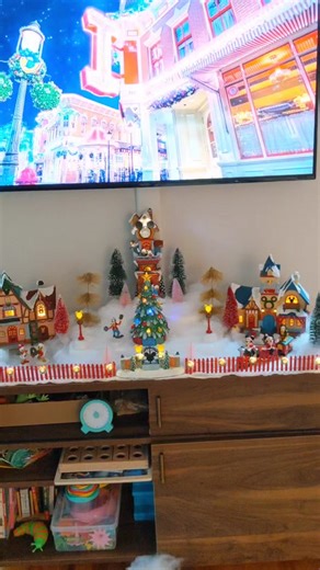 Feeling festive with the final setup for my Disney Holiday Village. Purchased the Disney set at Costco. Full setup video coming soon. ❄️🎁🎄 #CostcoDisney #miniature #DisneyHolidayVillage #Villaging #ChristmasVillage