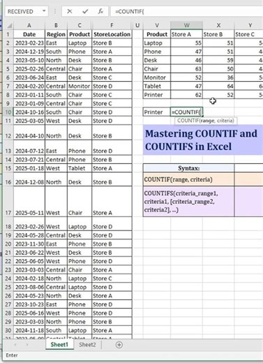 Countif formula in Excel