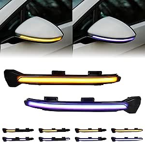 Dynamic LED Turn Signal Light Sequential Amber Blue Side Mirror Marker Indicator Blinker For VW Golf MK7 7.5 VII GTI R GTD TSI 2015+, Smoked Lens