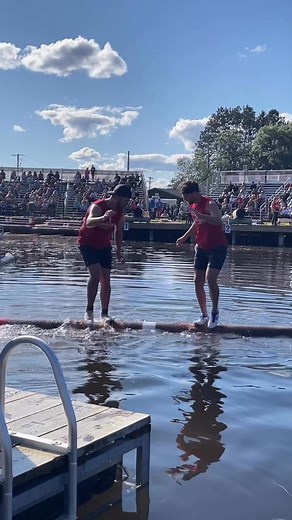 Balance, power, and a battle for the splash! 🌊🪓 The men's log rolling competition at the Lumberjack World Championships keeps everyone on the edge–literally! | Lumberjack World Championships