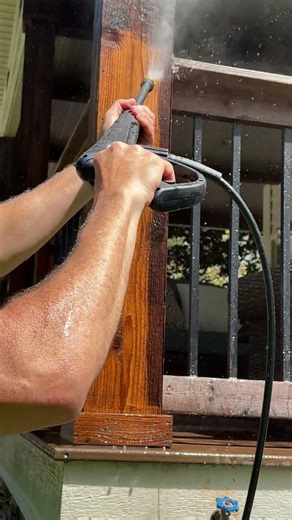 Use an electric pressure washer for wood deck cleaning to make it look brand new again!