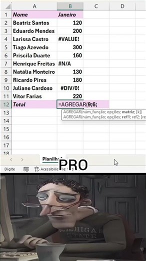 Como calcular valores mesmo com erros no Excel com a função AGREGAR