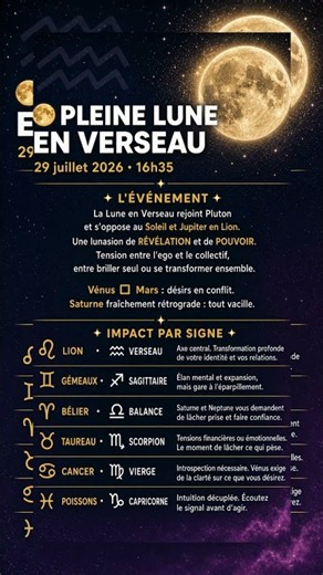 🌕 Pleine Lune en Verseau 29 juillet 2026 : Pluton BOULEVERSE tout | L'impact sur votre signe #lune