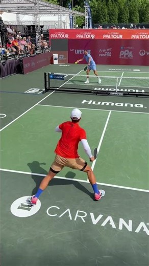 Good tricky point taken by pickleball player.