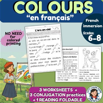 Learn French Colors Colours Couleurs Français New worksheet Beginner Novice verb