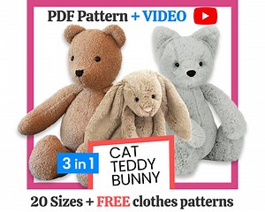 Teddy Bear Pattern, Bunny Sewing Pattern, VIDEO Tutorial, Rabbit Pattern, Keepsake Bear, Memorial Bear Pattern, Cat Plushie, Memory Bear Toy - Etsy UK