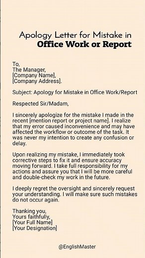 📝 Apology Letter for Mistake in Office Work or Report #apologyletter #mistakes #officework #report