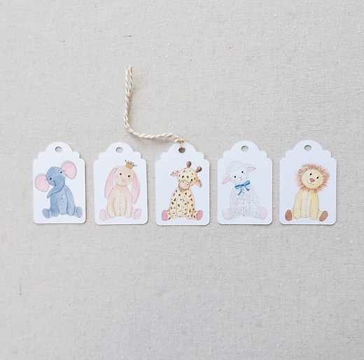 Baby Stuffed Animal Gift Tags, Baby Shower Party Favor Goody Bag Tags, Original Watercolor Baby Shower Present Label - Etsy
