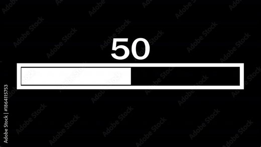 Loading progress bar animation with transparent background, Animated progress bar from 0 to 100 increasing percentage with alpha channel, in 4K.