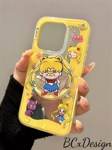 Anime Heroine Magnetic Case Kit Yellow Moon Guardian Cat Stand iPhone 17/16/15 Pro Max - Etsy