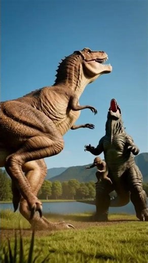 Mother Trex saving Baby Trex from Godzilla