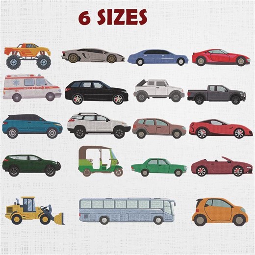 Modern Car Embroidery Designs – Vehicle Machine File Bundle (6 Sizes, 19 Designs) - Etsy