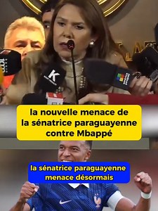 Nous avons déjà mis Ronaldinho en prison » : la nouvelle menace de la sénatrice paraguayenne contre Mbappé La polémique prend une nouvelle tournure. Après ses déclarations contre Kylian Mbappé, la sénatrice paraguayenne Celeste Amarilla affirme qu'elle pourrait le poursuivre en justice et lui demande de lui présenter des excuses. Une sortie qui relance vivement le débat. #Mbappe#Football#Actualites#News