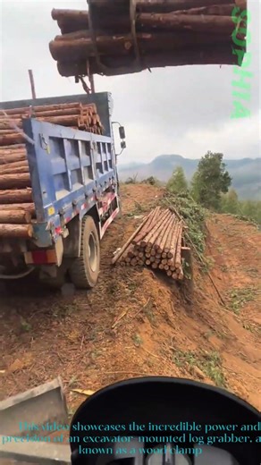 Satisfying Log Grabbing:Excavator Claw in Action