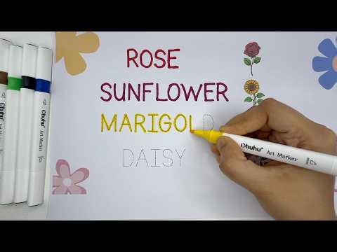 Trace Flower Names for Kids 🌸✍️ | Rose, Sunflower, Lotus & More | Miniminds Learning