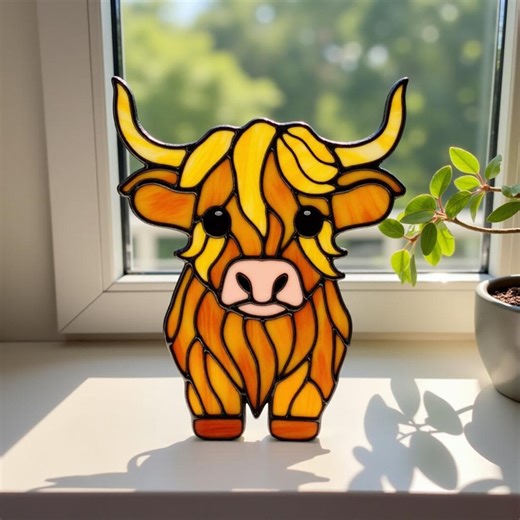 Highland Cow Stained Glass Pattern: DIY Suncatcher (digital Pattern Pdf, Svg, Png) - Etsy