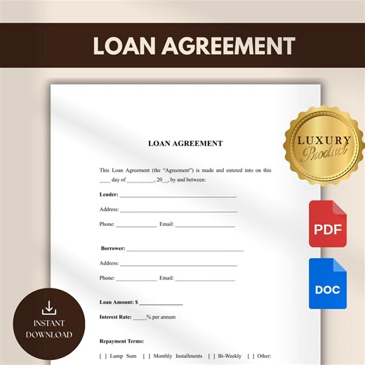Loan Agreement Template | Editable Personal Loan Contract | Printable Loan Form | Instant Download | Borrower Lender Agreement PDF Template - Etsy Canada