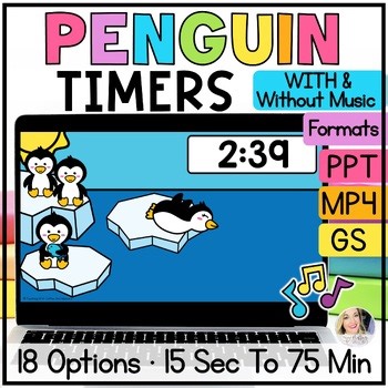 Countdown Visual Timers for Time Management - Winter Penguins & Arctic Animals