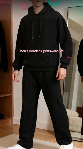 Men's Knitted Sportswear Set, Hooded Sweatshirt & Drawstring Pants, Soft Comfortable Casual Home Wear, Fall Winter Daily Use #sweatsuit #sportswear #joggersets #sweatsuitset #workoutwear #winterloungewear #womenssweatshirtset #pulloverhoodie #mensjoggersets #halloweenhoodieblanket