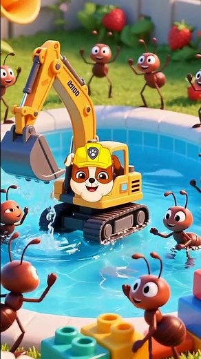 The excavator helped the ant dig a swimming pool, enlightening early education children's educatio