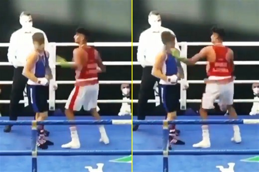 Amateur boxer disgracefully sucker punched opponent without gloves after losing