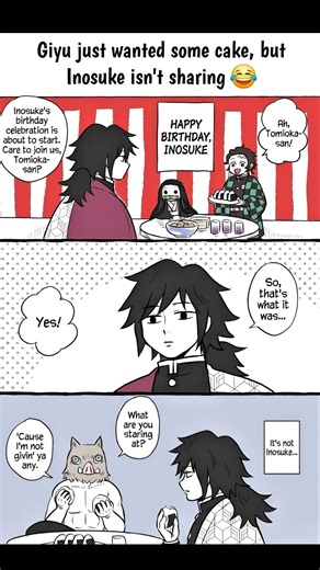 Giyu just wanted some cake, but Inosuke isn't sharing 😂