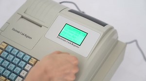 Cash Register, Electronic Cash Register Cash Drawer Box with Keys, Money Tray Cash Holder Cashier Machine, 4 Bill & 5 Coin Slots, Digital Screen, 48 Keys, L13.2*W15*H7.15in