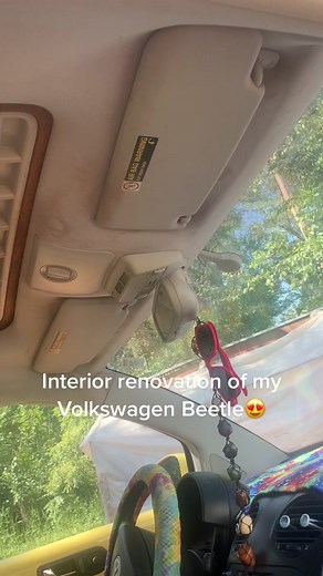 Renovating my old #volkswagenbeetle🚘 #volkswagen #beetle #oldmadenew #headliner #volkswagenbug #yellowbeetle #diy #seamstress #seamstressesoftiktok #carheadliner