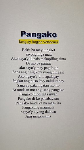 Pangako | Regine Velasquez #trendingreelsvideo #karaoke #songlyrics #trendingnow #trendingvideo #trendingreels | Song Lyrics by Miss Kim