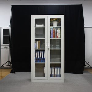 [Hot Item] Double Door Library Book Gray Lockable 4 Shelf Steel Glass Door Filing Cabinet
