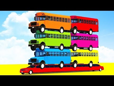 FUN LEARN COLORS SCHOOL Bus on LONG CARS & SUPERHEROES Video Spiderman Cartoon for Kids Children