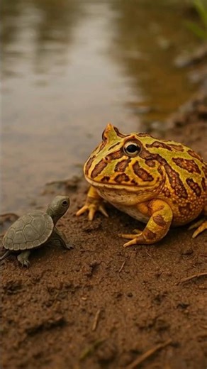 Turtle VS Frog! #frog #froglife #frogs #cute #turtlewatching #funny