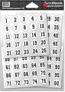 Number Stickers for Helmets Black on White (Football, Baseball, Softball, Hockey, Lacrosse, Etc.) The Original Award Decals Premium 20mil Thick Helmet Decals Made in The USA Since 1976