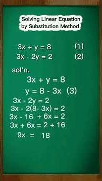 Solving Linear Equations by Substitution Method #maths #tutorial #education