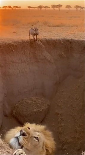Lion Jumps In — Warthog Walks Away