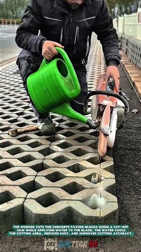 Cutting Concrete Paving Blocks with Water Cooling – Satisfying Jobs and Machinery in the World