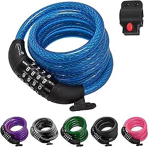 Lumintrail 4ft Bike Lock Cable - Heavy Duty Anti-Theft Combination Lock With Mounting Bracket for Bike Accessories (1 Pack, Blue)