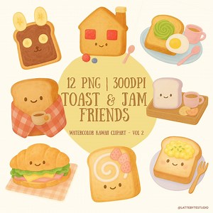 Kawaii Toast Clipart: Watercolor Breakfast Food PNG (digital Download) - Etsy Canada