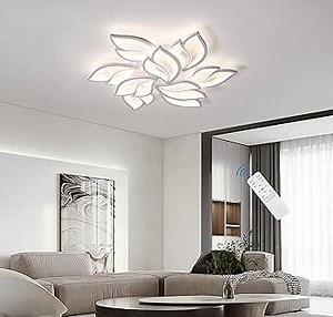 Garwarm Modern Ceiling Light, 30.3in Dimmable LED Flush Mount Ceiling Lamp, 75W Acrylic Petals Ceiling Chandelier Lighting Fixture with Remote Control for Living Room Bedroom Dining Room (White)