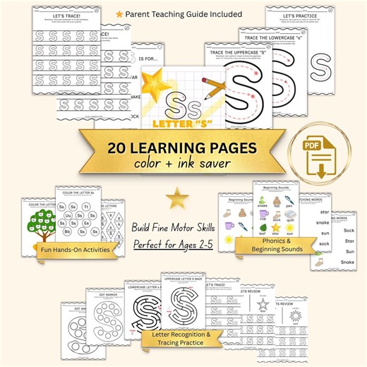 Letter S Worksheets for Preschool | Tracing Printable Ages 2–5 - Etsy