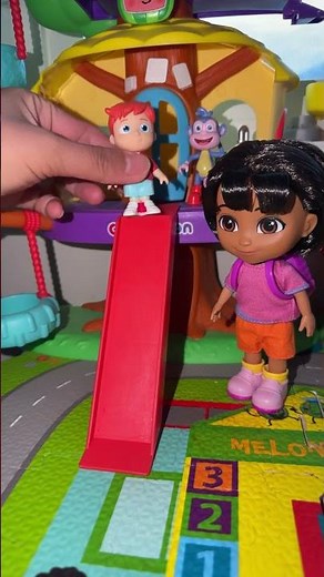 Slides in treehouse of cocomelon with dora #shortsviral #fun