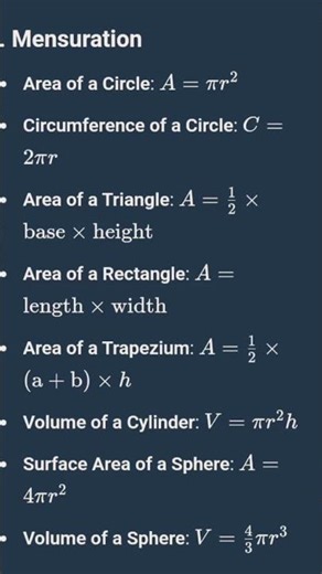 Mensuration formulas #maths #math #mansurationformula