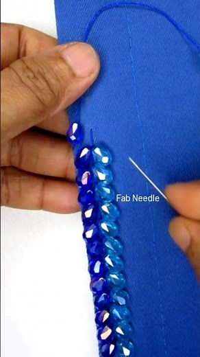 Easy Beads Border Stitching Tutorial | Beautiful Blue Beads Lace Design | Hand Embroidery