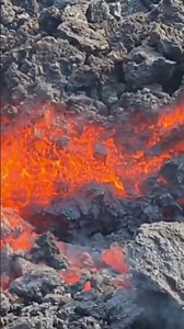 Lava plate crashing under incoming lava pressure from Iceland Volcano, 2021