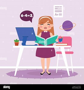 Girl studying in home. Home education - Vector Stock Vector Image & Art - Alamy