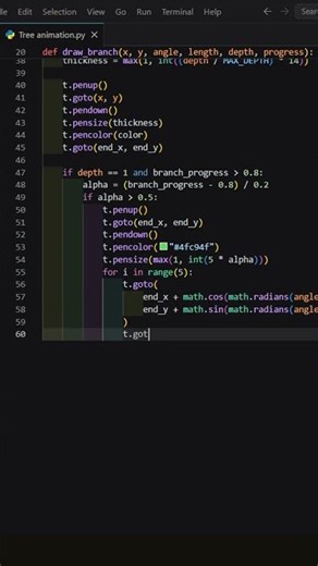 Animated Growing Tree #coding #programming #life #visuals #animation #asmrsounds #python